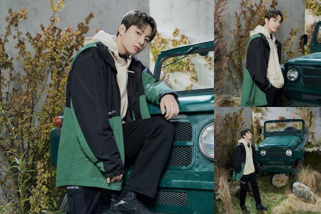 방탄소년단 정국, 후드티와 카키 자켓으로 완성한 가을남자 분위기