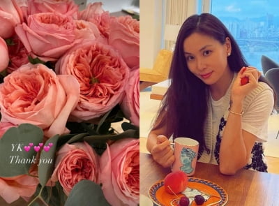 '장동건♥' 고소영, 부끄러웠는지 이니셜로 살짝 전한 마음…꽃다발에 "땡큐" [TEN★]