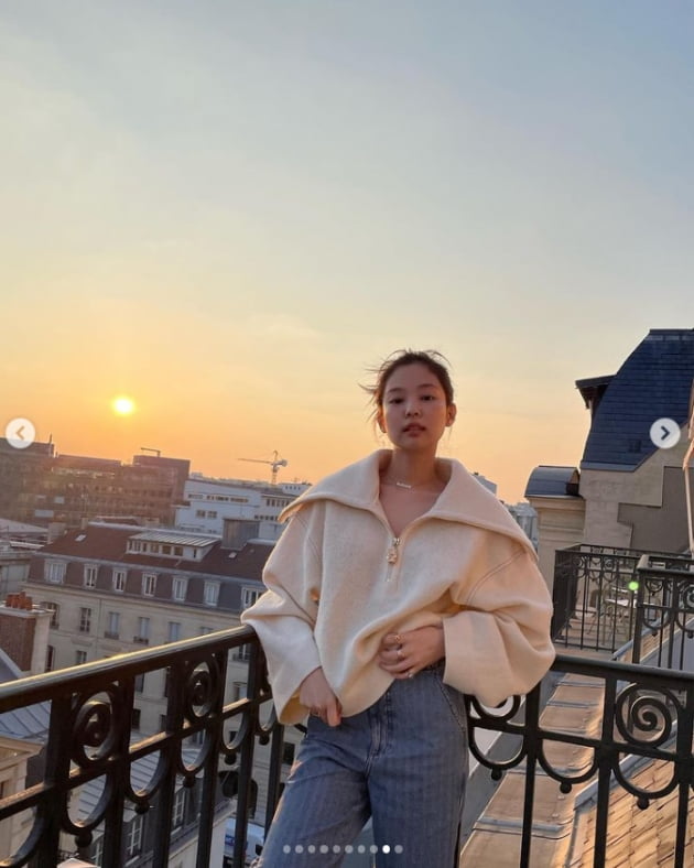 블랙핑크 제니, 노을에 더해진 이쁨...파리의 여인[TEN★]