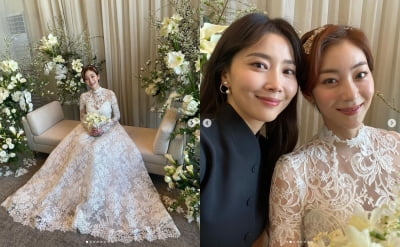 오윤아, 웨딩드레스 입고 미소 지은 왕지원...손태영 "결혼 축하해요"[TEN★]