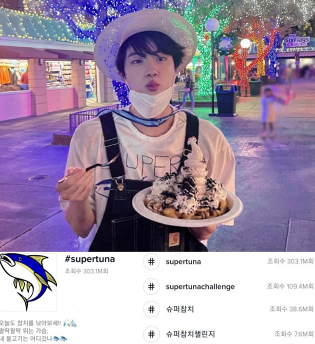 방탄소년단 진, 톡톡 튀는 '슈퍼 참치'..틱톡 #Supertuna 3억 300만뷰 돌파