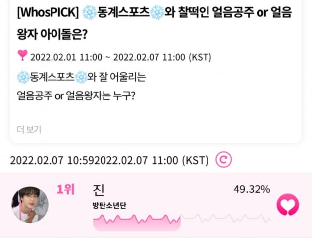 ‘겨울 왕자’ 방탄소년단 진, ‘동계 스포츠와 찰떡 얼음왕자’ 1위