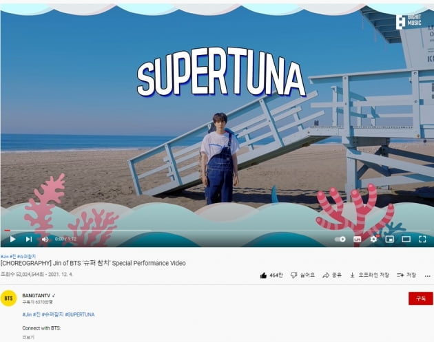방탄소년단 진, '슈퍼참치' 또 다른 이정표 도달"...美 매체 집중 조명