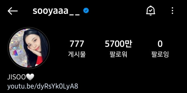 블랙핑크 지수, 인스타그램 팔로워 5,700만 달성…韓 여자 2위