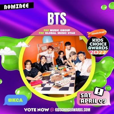 [공식] 방탄소년단, 美 니켈로디언 '2022 키즈 초이스 어워드' 2개 부문 후보