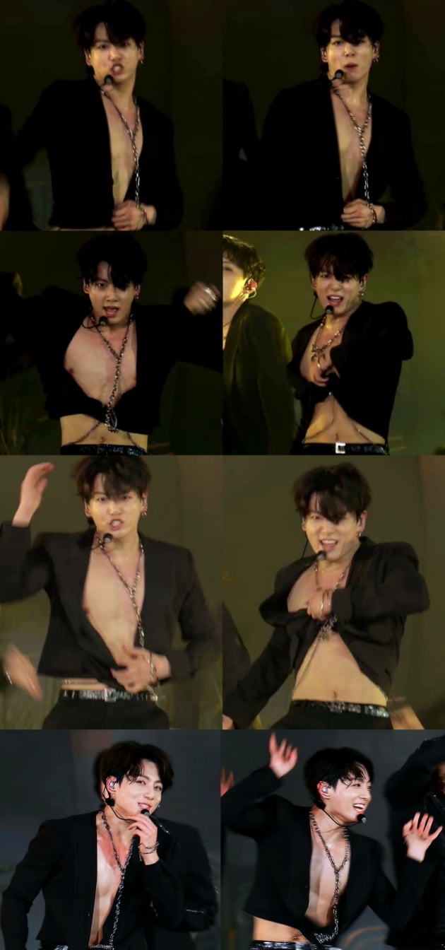 방탄소년단 정국 '단추 파업'이 보여준 가슴→성난 에잇팩X탄탄한 가슴 근육 노출