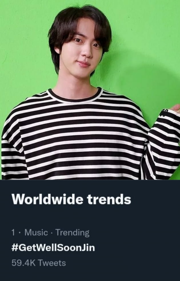 방탄소년단 진 쾌유 기원, ‘GetWellSoonJin' 전세계 실시간 트렌드 1위
