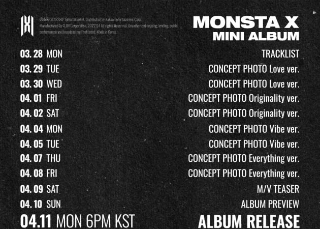 몬스타엑스, '셰이프 오브 러브' 4월 11일 컴백 카운트다운