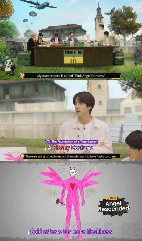 방탄소년단 진, 프리파이어 캐릭터 디자인 ...'분홍천사공듀'