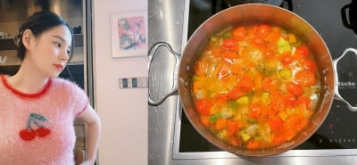 '태양♥' 민효린, 야채수프가 한 냄비 큰 손은 남달라..건강한 식단[TEN★]