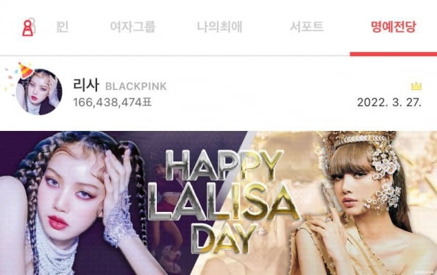 블랙핑크 리사, 생일맞이 '최애돌' 1억 6천 표 달성.. 기부요정 등극