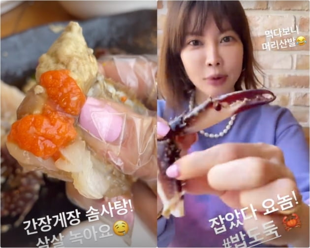 양미라, 간장게장 얼마나 맛있으면…머리 산발에 '쪽쪽이'처럼 '먹방' [TEN★]
