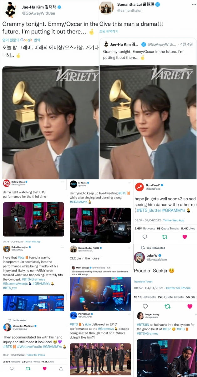 방탄소년단 진, 그래미 홀리며 붙은 별명 "라이트 브라운 수트가이"