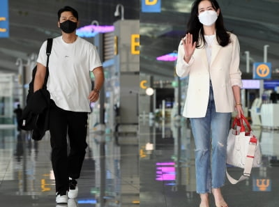 [TEN 포토] 현빈-손예진 부부 '편안한 복장으로 신혼여행 떠나요'