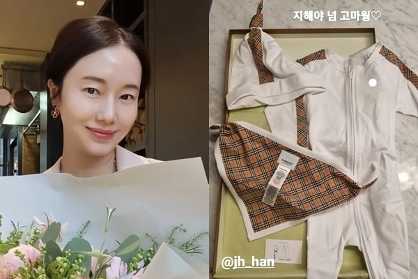 '의사♥' 이정현, 한지혜한테 받은 명품 B사 아기옷 선물 자랑…감동한 예비맘[TEN★]