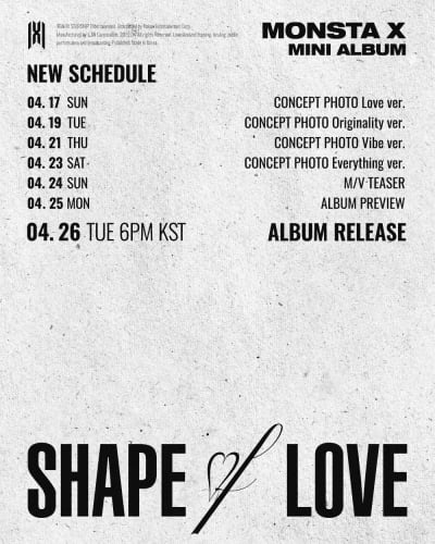 몬스타엑스, 26일 컴백…'SHAPE of LOVE' 발매