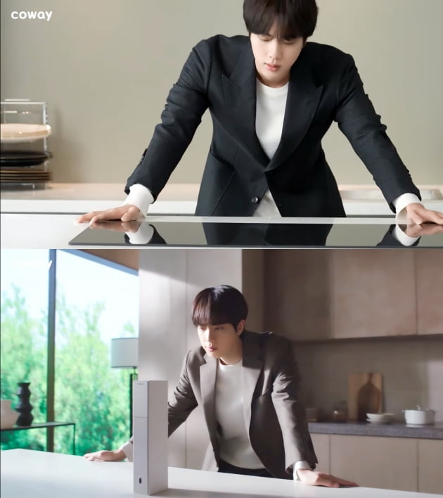 방탄소년단 진, 정수기 광고 촬영 메이킹..압도적 비주얼로 여심 저격