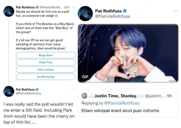 방탄소년단 지민 '바람의 이름' 뉴욕타임즈 베스트셀러 작가 패트릭 로스퍼스 '비틀즈보다 체리온탑 지민'