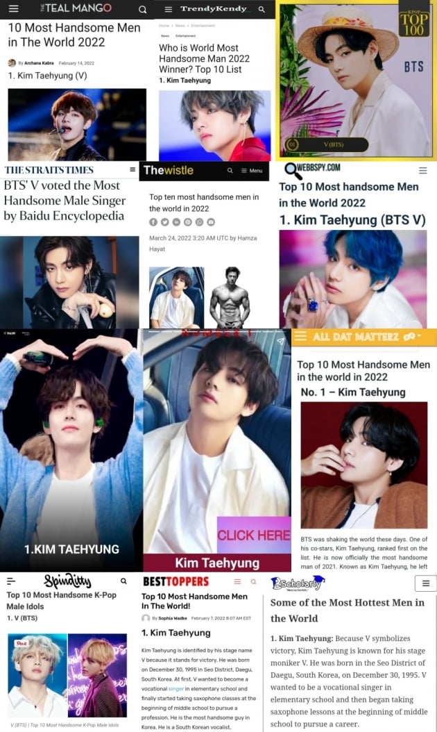 방탄소년단 뷔, 2022년 세계미남 1위만 10회 이상 '미남의 대명사'