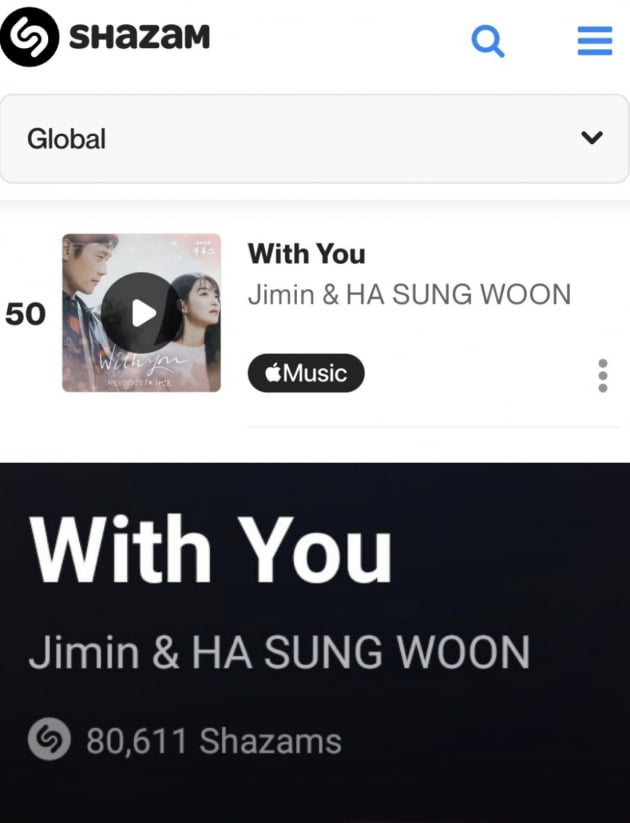방탄소년단 지민 OST 'With You' 빌보드 핫 트렌딩 송차트 1위...빌보드 재팬 인기 다운로드 곡