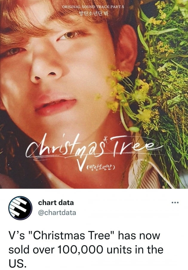 방탄소년단 뷔, 'Christmas Tree' 미국에서 10만 유닛 판매돌파.. 韓OST "최다 세일즈+스트리밍