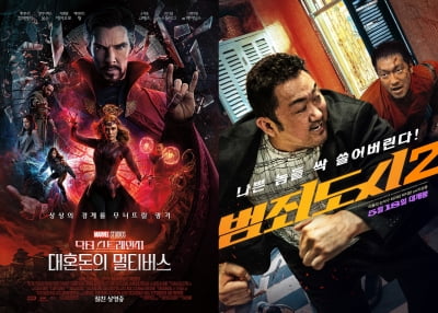 [무비차트TEN] '닥터 스트레인지2' 주말 450만…'범죄도시' 23.8%, 마동석 출격 대기