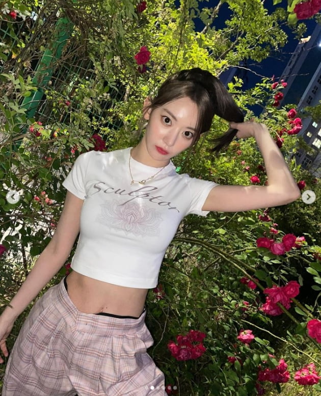 르세라핌 사쿠라, 한줌 개미 허리...장미꽃 기죽이는 미모[TEN★]