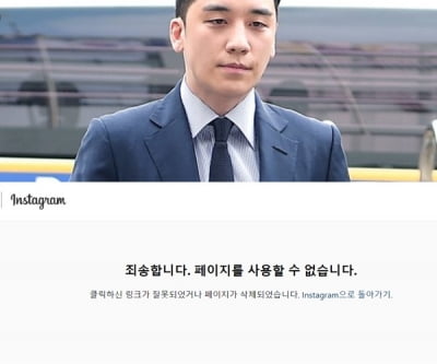"성범죄자 사용 불가"…승리, 정준영·최종훈 이어 인스타그램 계정 강제 삭제