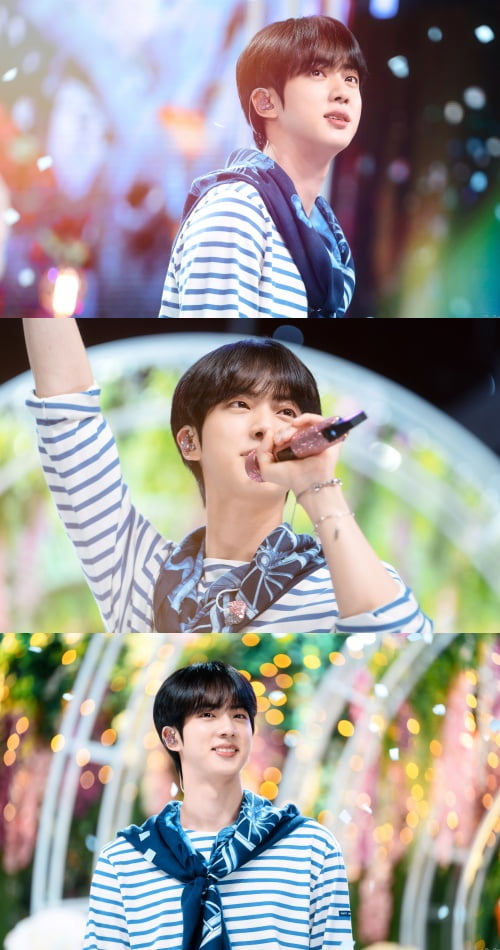 방탄소년단 진, 인기가요 컴백 무대...美치도록 청량한 보이스 