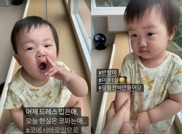 한지혜 딸, 어제는 드레스입은 공주 오늘은 코파고 바로 입...미운 1살[TEN★]