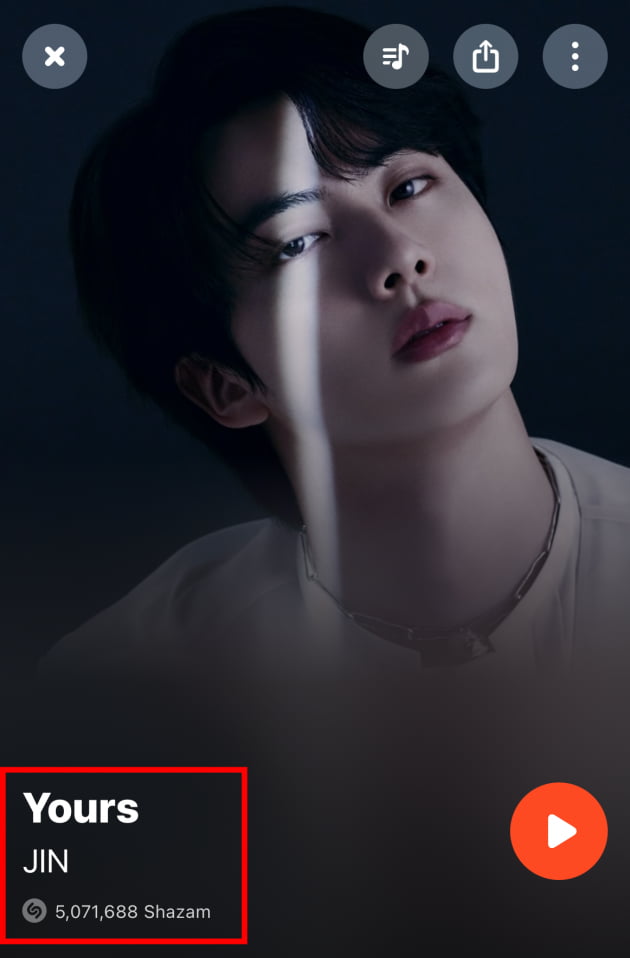 방탄소년단 진, '유어스' 한국 OST 최초 샤잠 500만 돌파