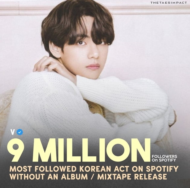 방탄소년단 뷔, 스포티파이 팔로워 900만명 돌파! 2022 상반기 韓솔로 1위