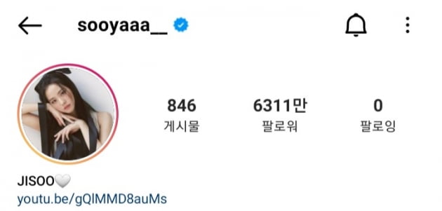 블랙핑크 지수, 인스타그램 팔로워 6,300만 돌파