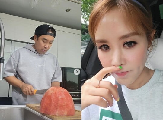 채리나, 수박 자르기에 진심인 ♥박용근 '투덜'…"그냥 대충 먹자" [TEN★]