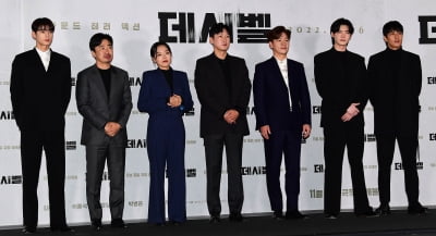 [TEN 포토] 차은우-조달환-이상희-박병은-정상훈-이종석-김래원 '영화 '데시벨' 주역들'
