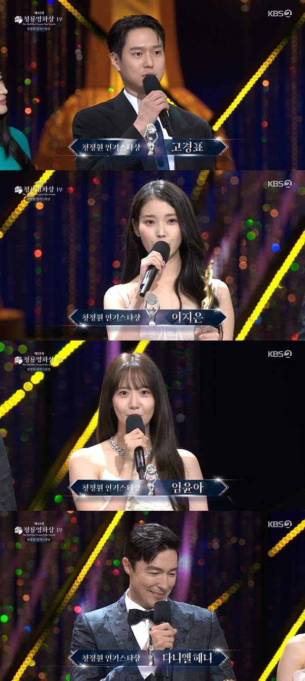 고경표, 이지은(아이유), 다니엘 헤니, 임윤아 /KBS '제43회 청룡영화상' 시상식 방송 화면 캡처