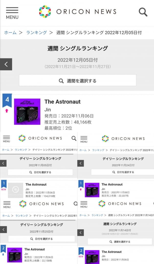 방탄소년단 진, 일본을 사로잡은 'The Astronaut' 빌보드 재팬 핫100 4주째 차트인