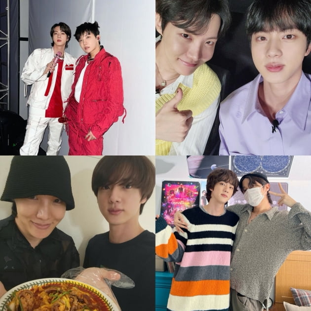 방탄소년단 진, 제이홉과 함께 행복한 시간..'특별한 케이크'