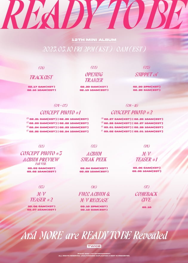 트와이스, 'READY TO BE' 티징 타임테이블 공개…원스 설렘 지수 'UP'