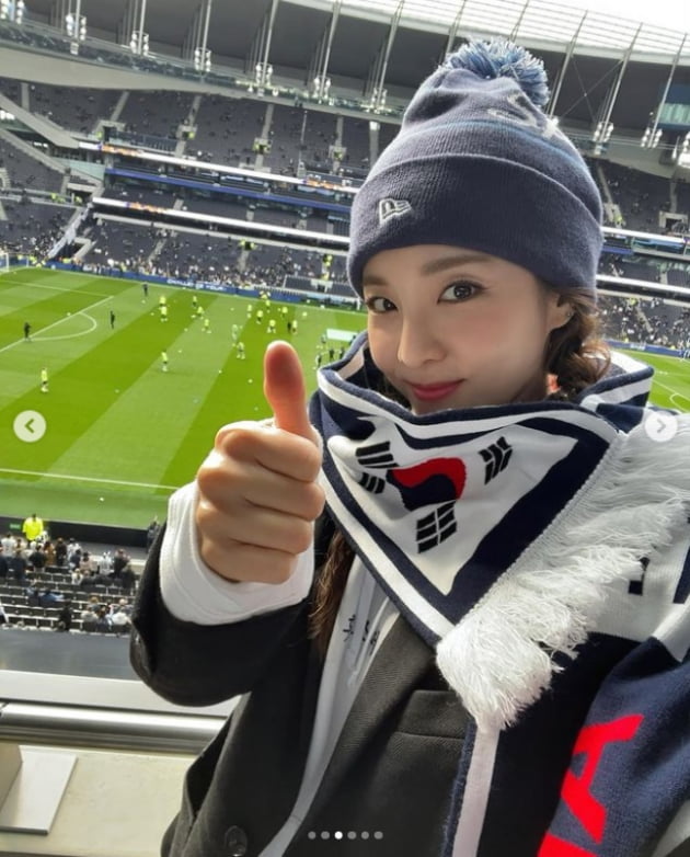 산다라박, 영국에서 손흥민 경기 직관...네일아트로 태극기를 그렸어요
