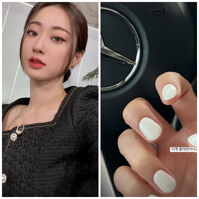 경리, 고급 B사 외제차 안에서 네일 자랑…봄맞이 화이트 컬러
