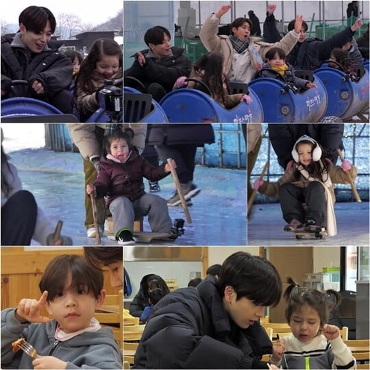 더 보이즈 영훈, 찐건나블리 진우에 푹 빠졌다…꿀 뚝뚝 눈빛 ('슈돌')