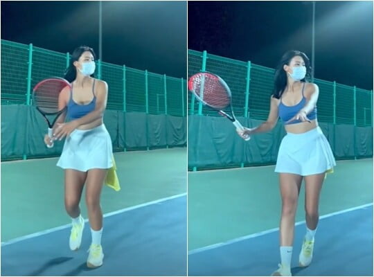 '골때녀' 강소연, 브라톱+테니스 스커트로 아찔한 글래머 몸매 과시