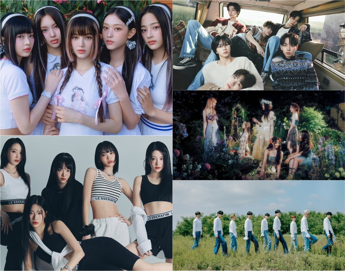 사진제공=뉴진스(어도어), 르세라핌(쏘스뮤직), 보이넥스트도어(KOZ엔터테인먼트), 엔믹스(JYP엔터테인먼트), 제로베이스원(웨이크원)(가나다순)