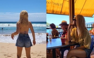 Sea, beach look with copper skin