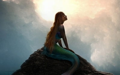 The black 'Little Mermaid' looking at the sky under the moonlight