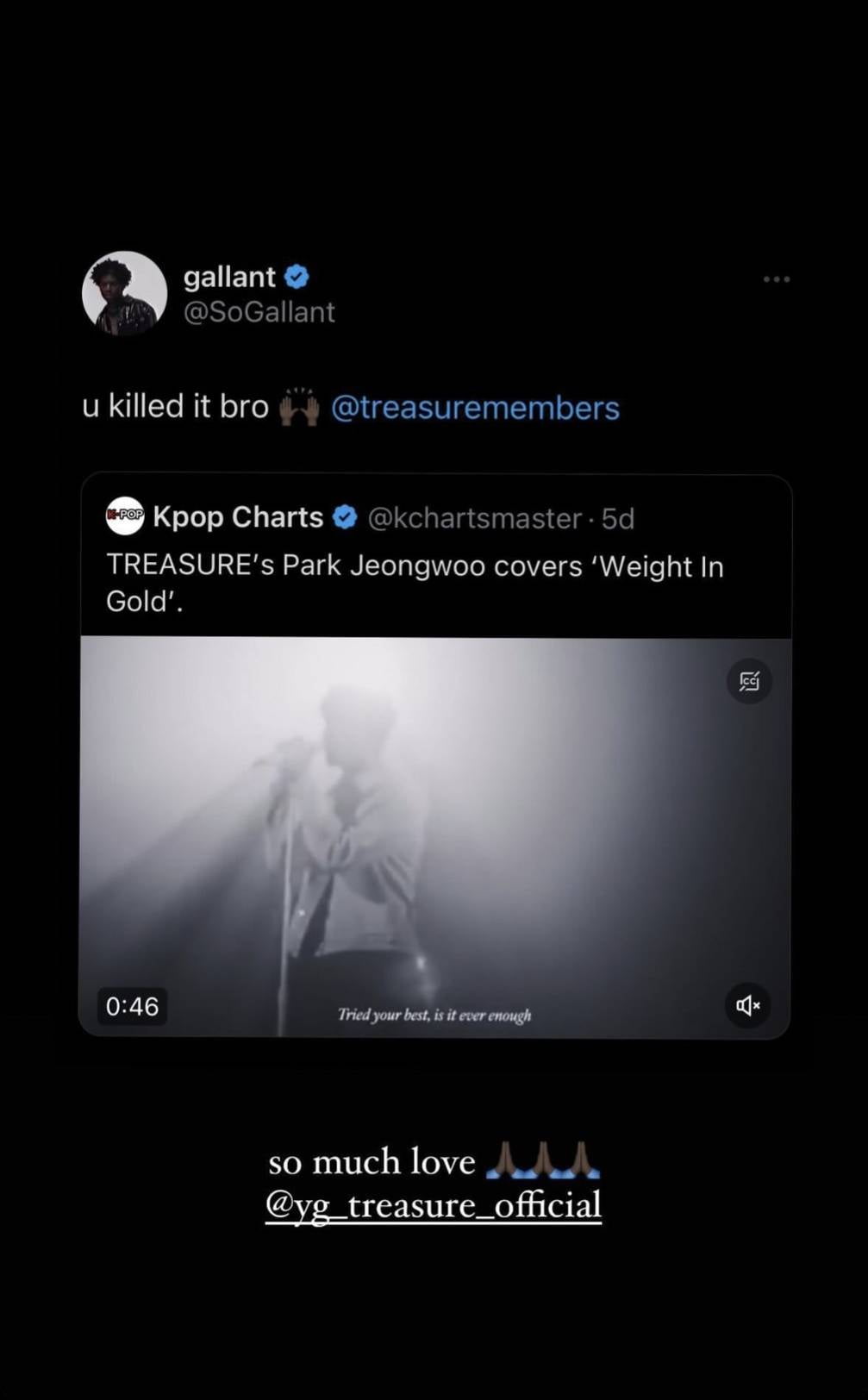 트레저 박정우, 'Weight In Gold' 커버에 원곡자 "Amazing" 극찬