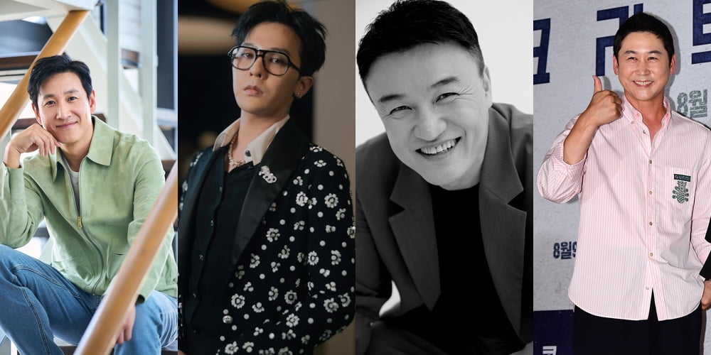 배우 이선균, 지드래곤, 박중훈, 신동엽. /사진제공=롯데엔터테인먼트, 지드래곤 개인 인스타그램, 나무엑터스, 텐아시아 DB