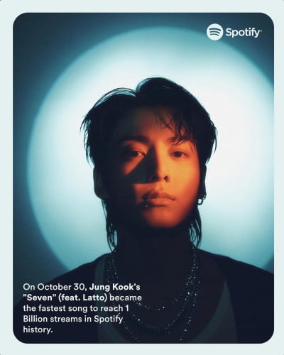 BTS Jungkook's 'Seven' reaches 1 billion streams in the shortest time ever on Spotify