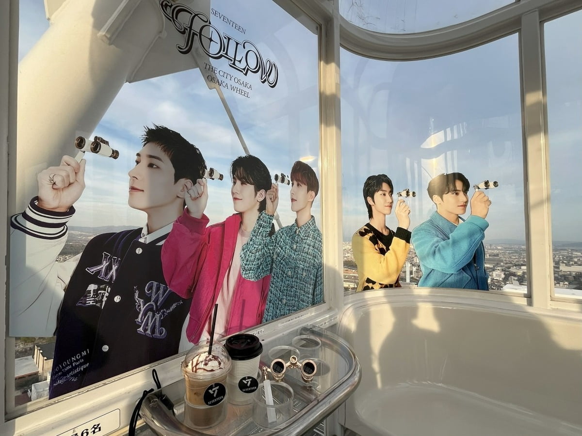 세븐틴으로 랩핑된 일본 최고 높이 대관람차 오사카 휠. / 사진제공=하이브 재팬